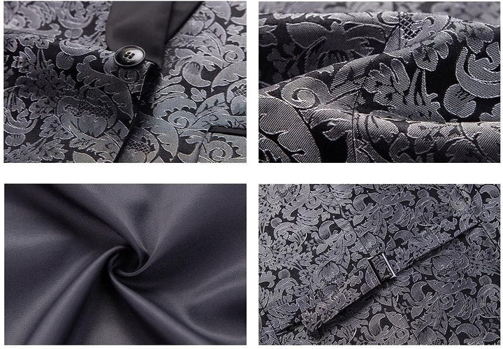 KUDORO Herren Anzüge 3-Teilig Slim Fit Paisley für Hochzeit Party Eine Knöpfe Jacquard Smoking Herre