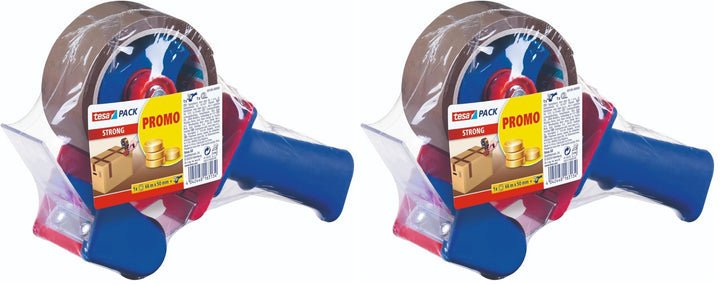 Tesapack Strong und Handabroller im Set mit 1 Rolle geräuscharmem Paketklebeband - Braun - 66 m x 50