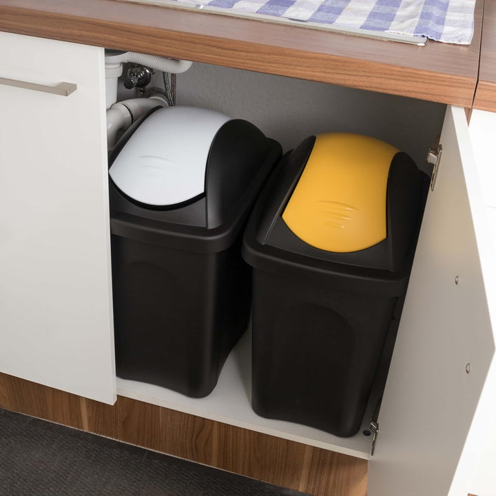 Mülleimer 30l schwarz gelb eckig, Schwingdeckel Mülleimer Küche, Mülltonne, Abfalleimer Küche, Mistk