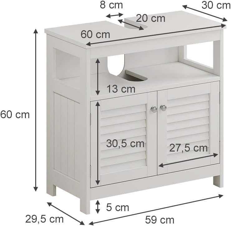 Vicco Waschbeckenunterschrank Riad, Weiss, 60 x 60 cm mit 2 Türen und offenem Fach Waschtischuntersc