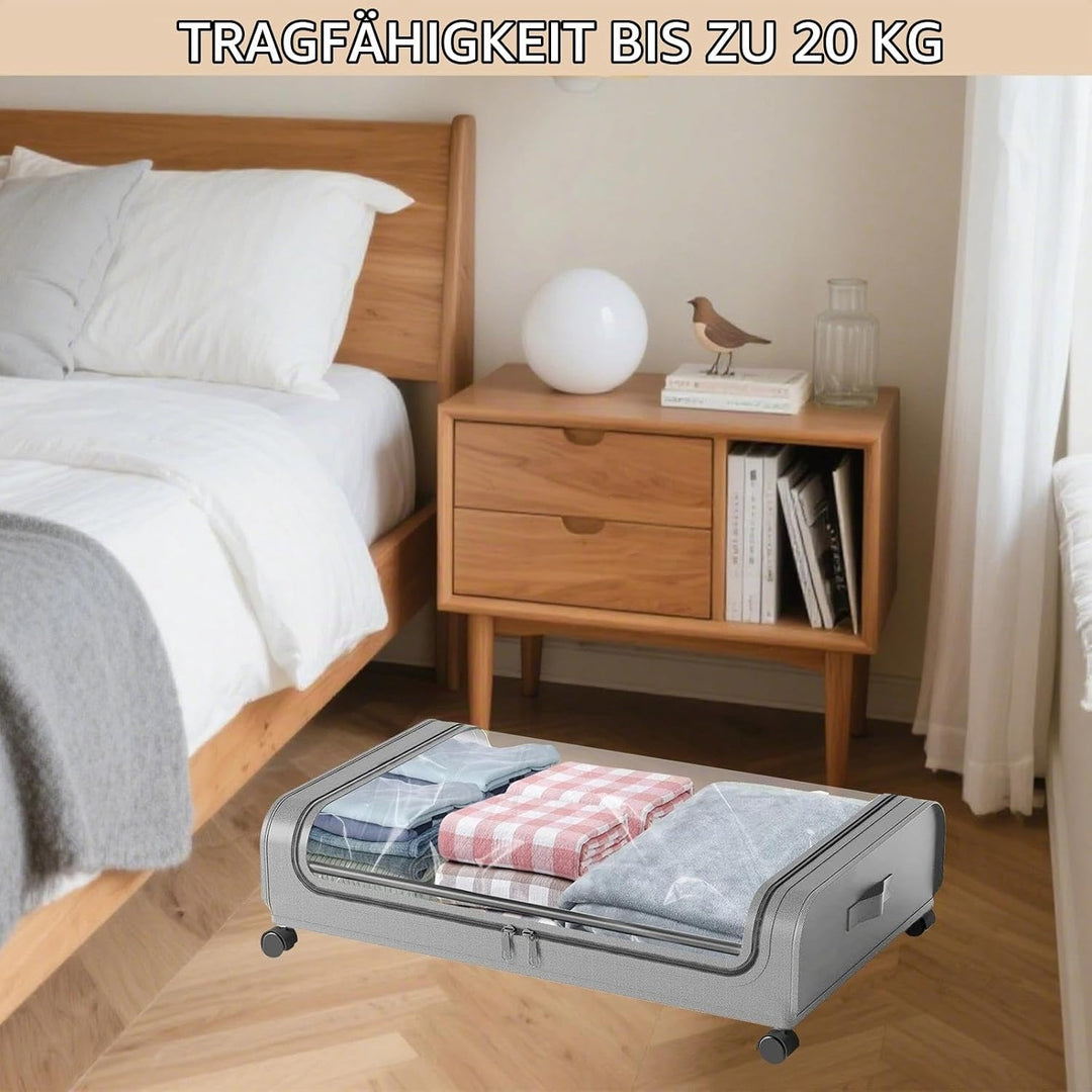 2 Stück Unterbett Aufbewahrungsbox, Unterbettkommode mit Sichtfenster, Bettkasten Organizer, Metall-