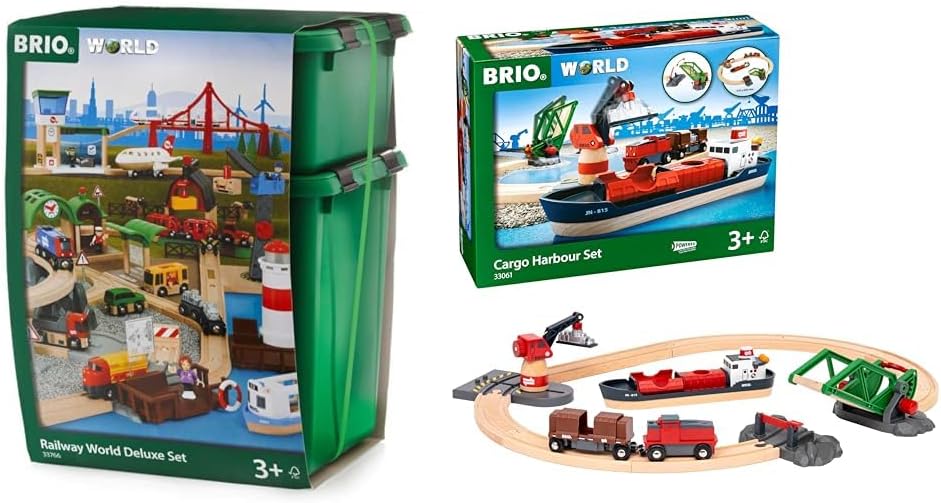 BRIO 33766 - Grosses Premium Set, Kunststoffboxen, Bauernhof Tiere & World 33061 Container Hafen Set