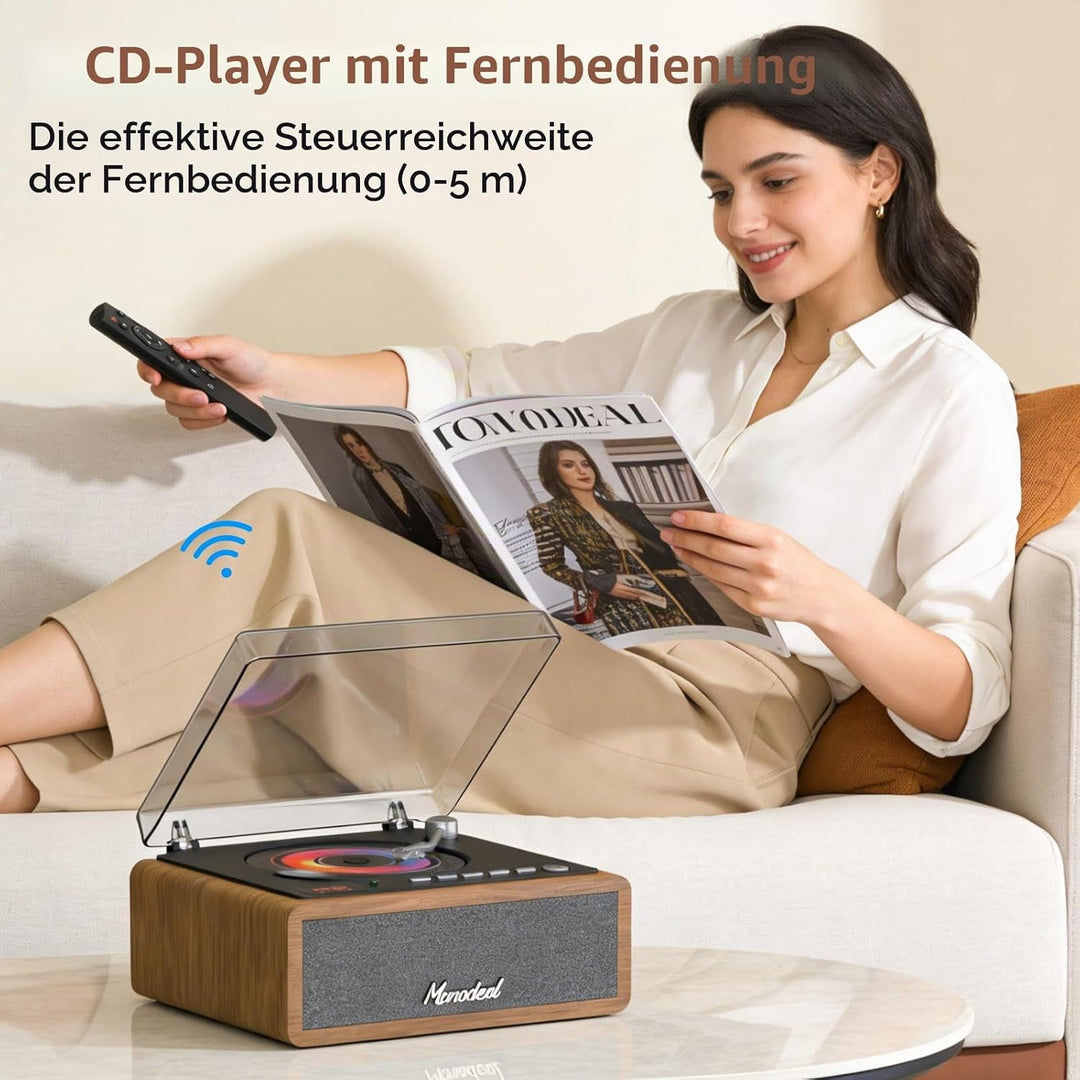 MONODEAl Retro CD Player Bluetooth mit Holz Case, HiFi Bass Boost | Wiederaufladbar Discman mit Fern