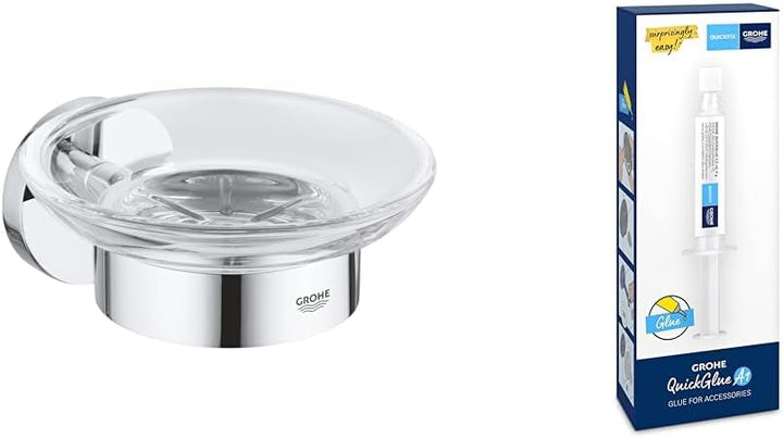 GROHE Start - Seifenschale mit Halter (Material: Glas/Metall, verdeckte Befestigung), Chrom, 4119300