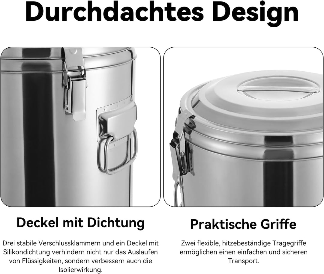 Thermobehälter, 30L Edelstahl Isoliert Eimer, Versiegelter isolierter Suppenbehälter mit Deckel und