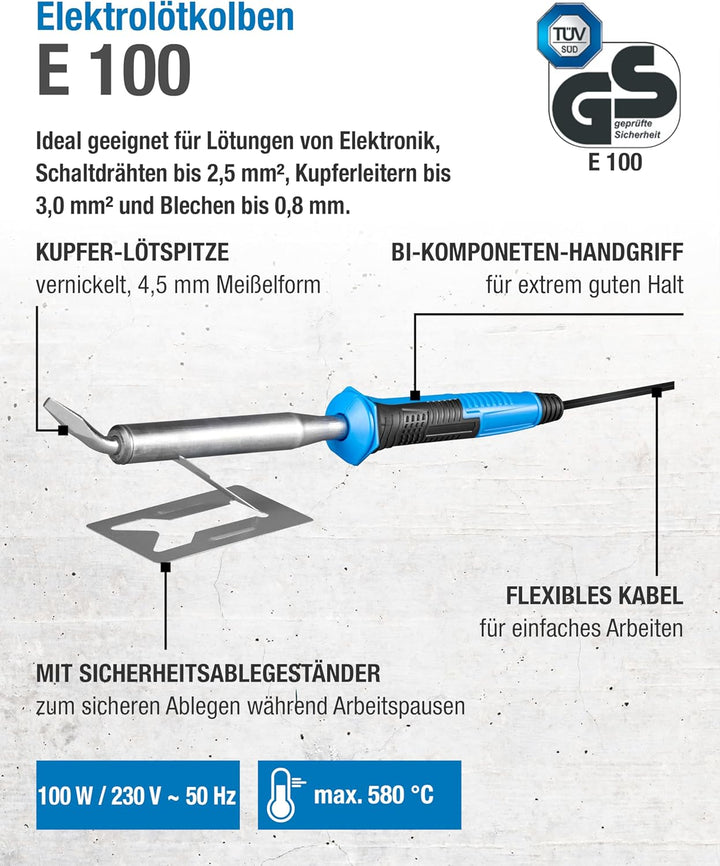 CFH Elektro Lötkolben E 100 - Ideal für Elektronik & Schaltdrähte bis 2,5 mm, 100 W / 230 V ~ 50 Hz,