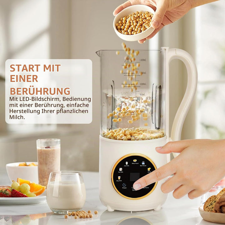 Nussmilchmaschine 1,4L, Automatischer Nussmilchbereiter, mit Startverzögerung, Selbstreinigung, LED-