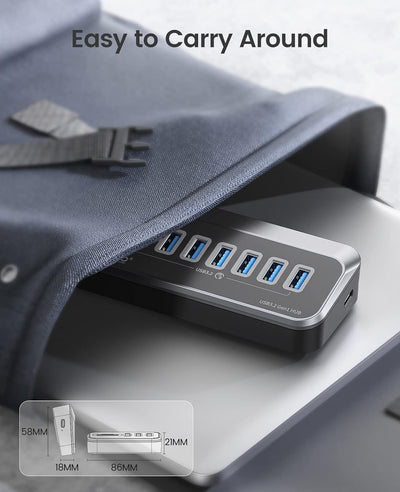 ORICO USB C Hub, 7 Port USB Hub 3.2 Gen 1, USB Verteiler 5Gbps Datenübertragung Port und einen Ladea