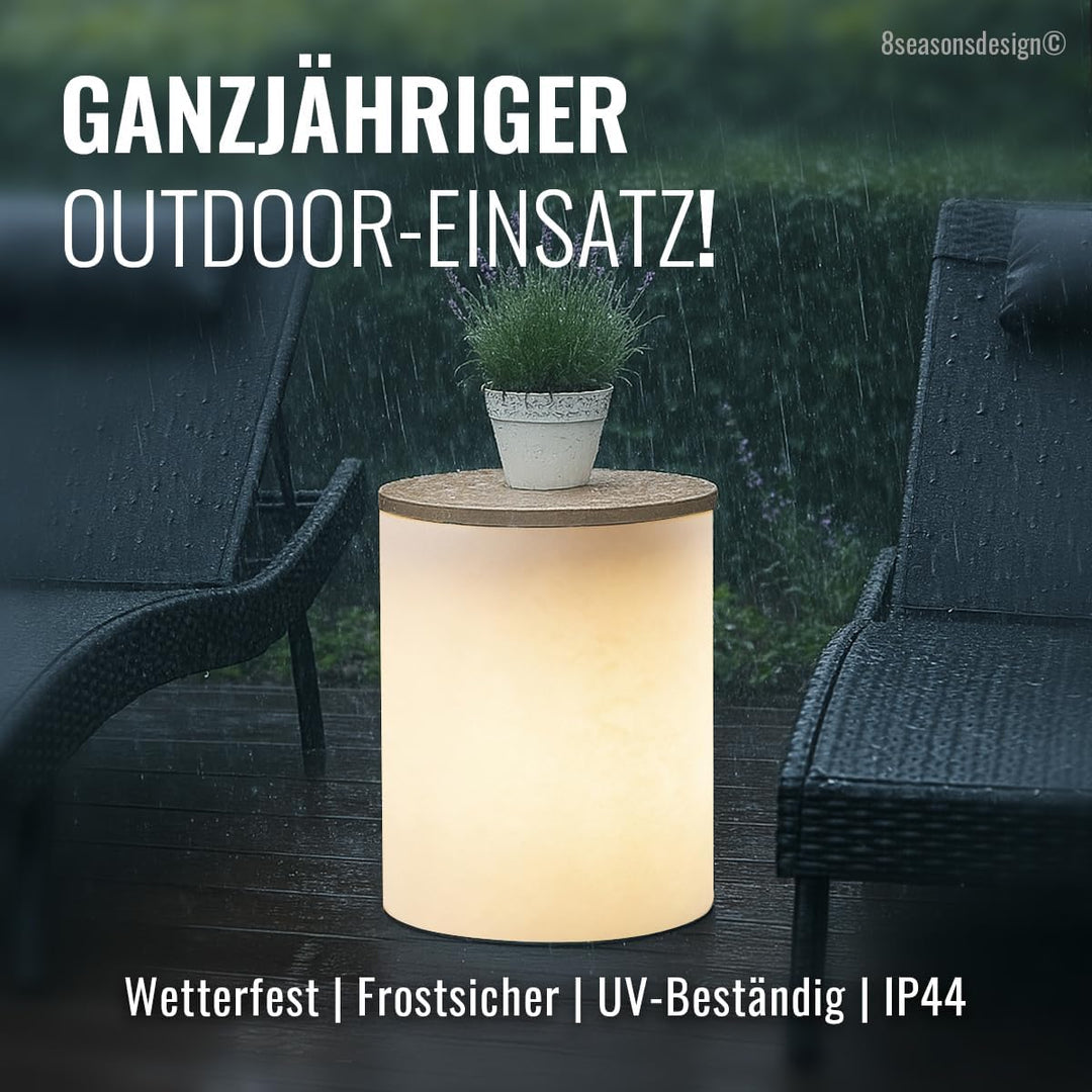 8 seasons design Beistelltisch Garten Solar 45 cm, Shining Drum (sand), LED warmweiss, Dämmerungssen