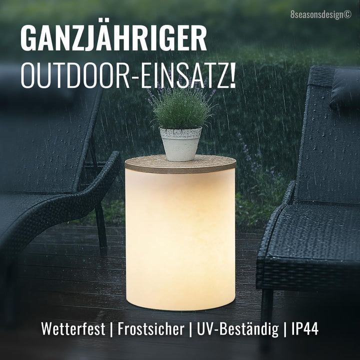 8 seasons design Beistelltisch Garten Solar 45 cm, Shining Drum (sand), LED warmweiss, Dämmerungssen