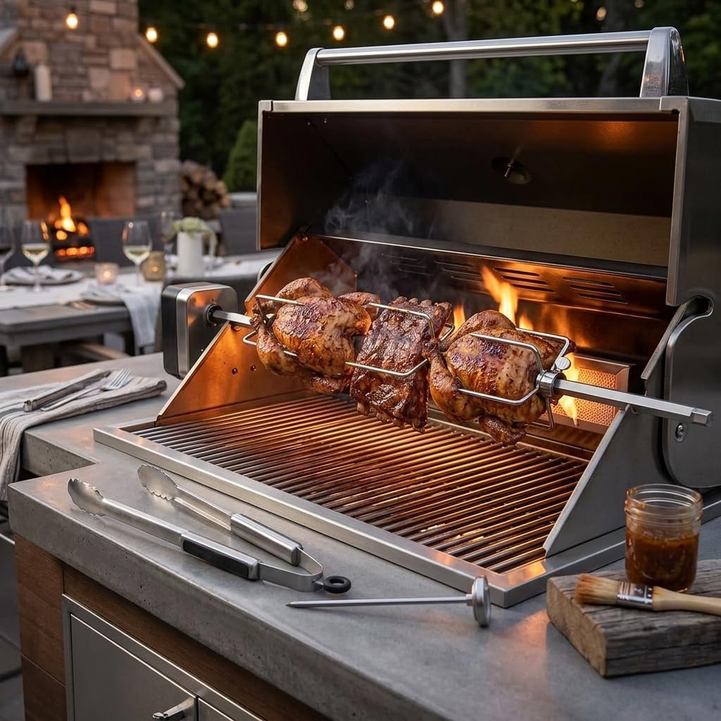 QWORK® 3 Stück Fleischklammern Drehspiess, 304 Edelstahl Fleischnadeln Grillspiess, Kompatibel mit 1