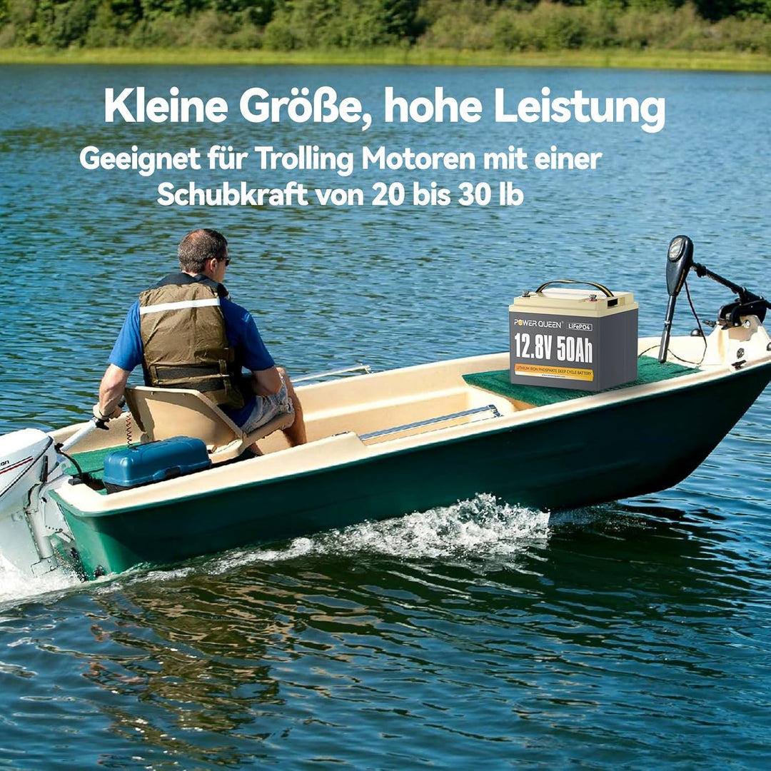 Power Queen LiFePO4 12V 50Ah Lithium Batterie, 640Wh, 4000-15000 Zyklen, 10 Jahre Lebensdauer, Ersat