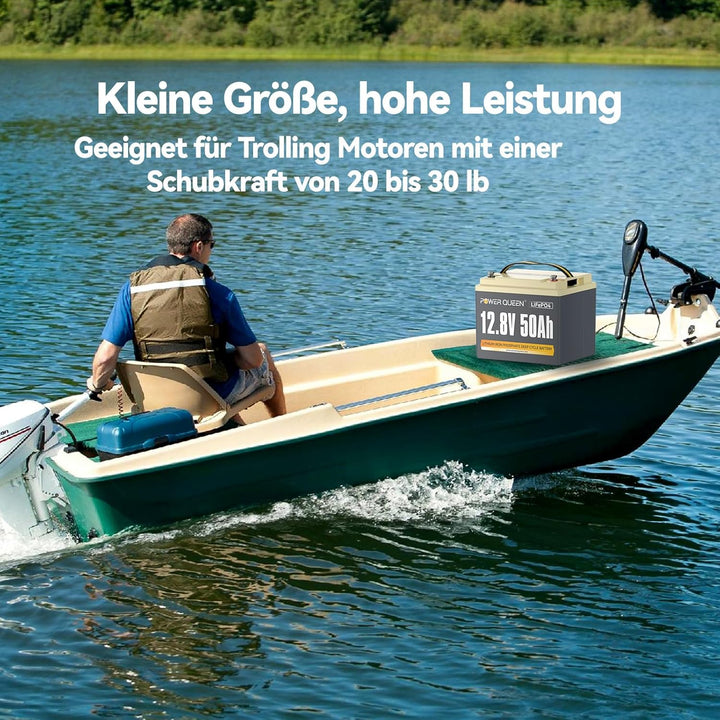 Power Queen LiFePO4 12V 50Ah Lithium Batterie, 640Wh, 4000-15000 Zyklen, 10 Jahre Lebensdauer, Ersat