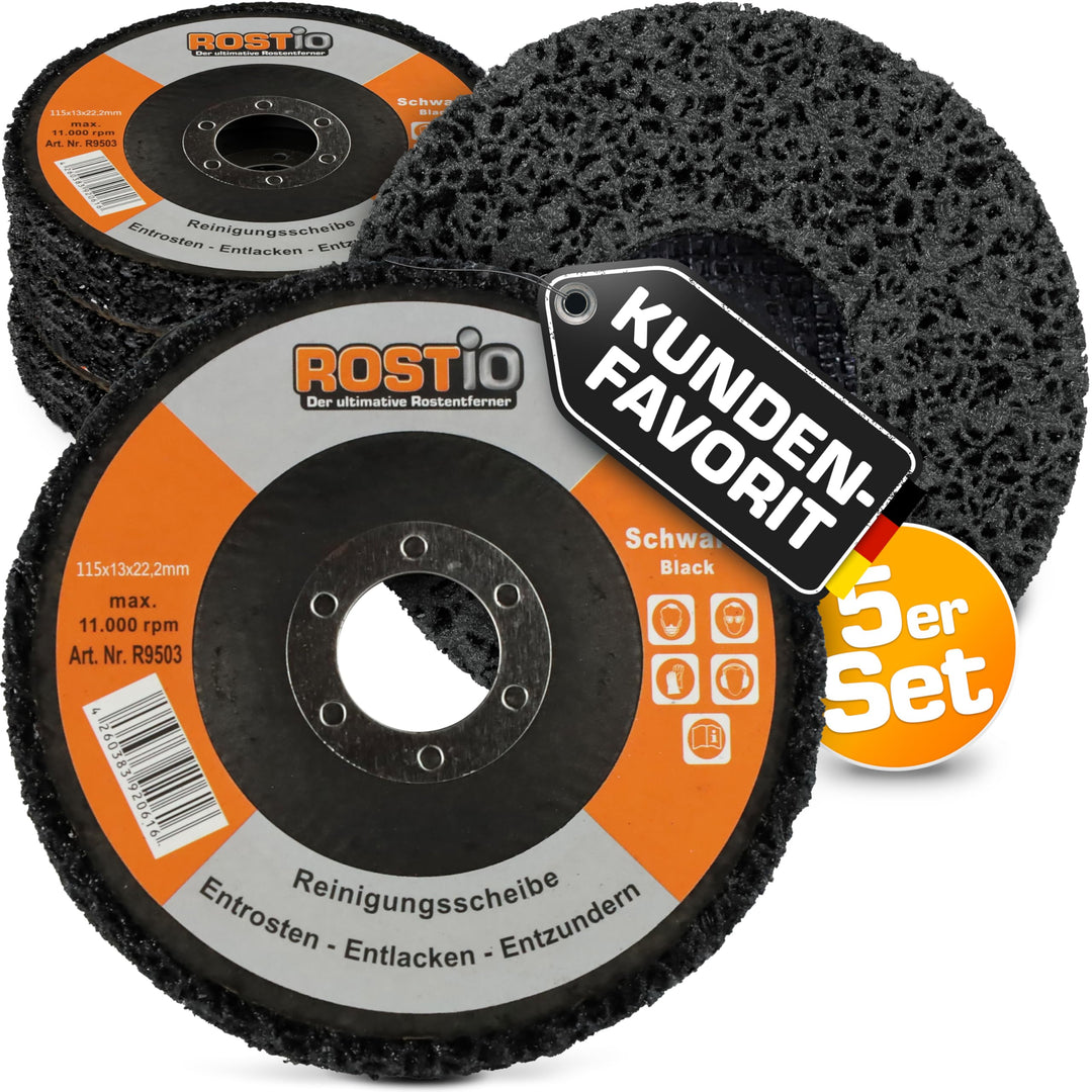 ROSTIO CSD-Scheibe 115 mm Schwarz – 5 Stück – Reinigungsscheibe für Winkelschleifer – flexibles Schl