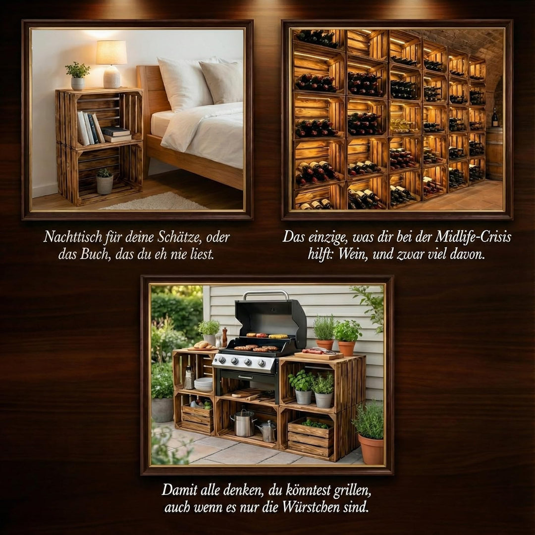 Teramico Geflammte Holzkisten Weinkisten Obstkisten mit Mittelbrett/Zwischenbrett Ablage für Aufbwah