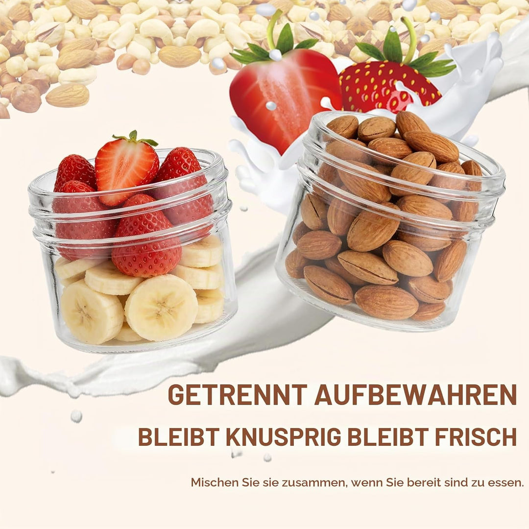 VITEVER 4er Overnight Oats Gläser, 16 oz Doppelwandige Joghurt-Parfait-Becher mit Deckel, Glasbehält
