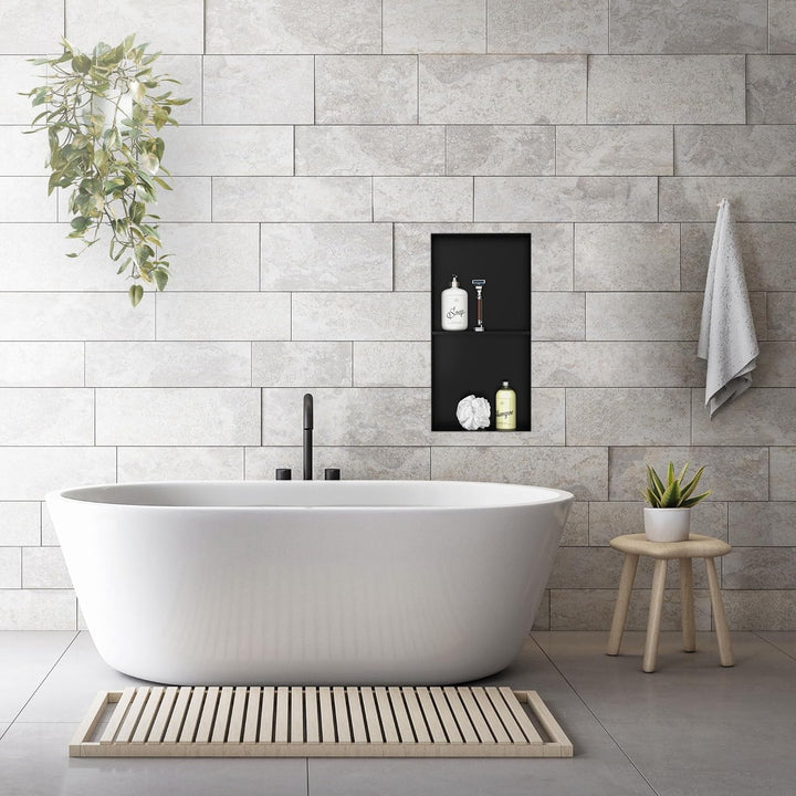 LuxeBath Wandnische Doppel aus Edelstahl, 30x60x10 cm, Schwarz, Duschnische, Randlos, Einbauregal, F