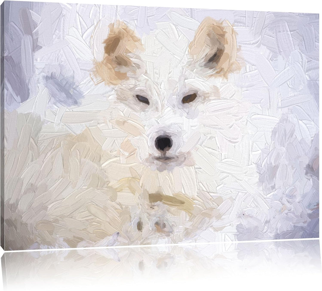 Pixxprint weisser Fuchs als Leinwandbild/Grösse: 100x70 / Wandbild/Kunstdruck/fertig bespannt, 100x7