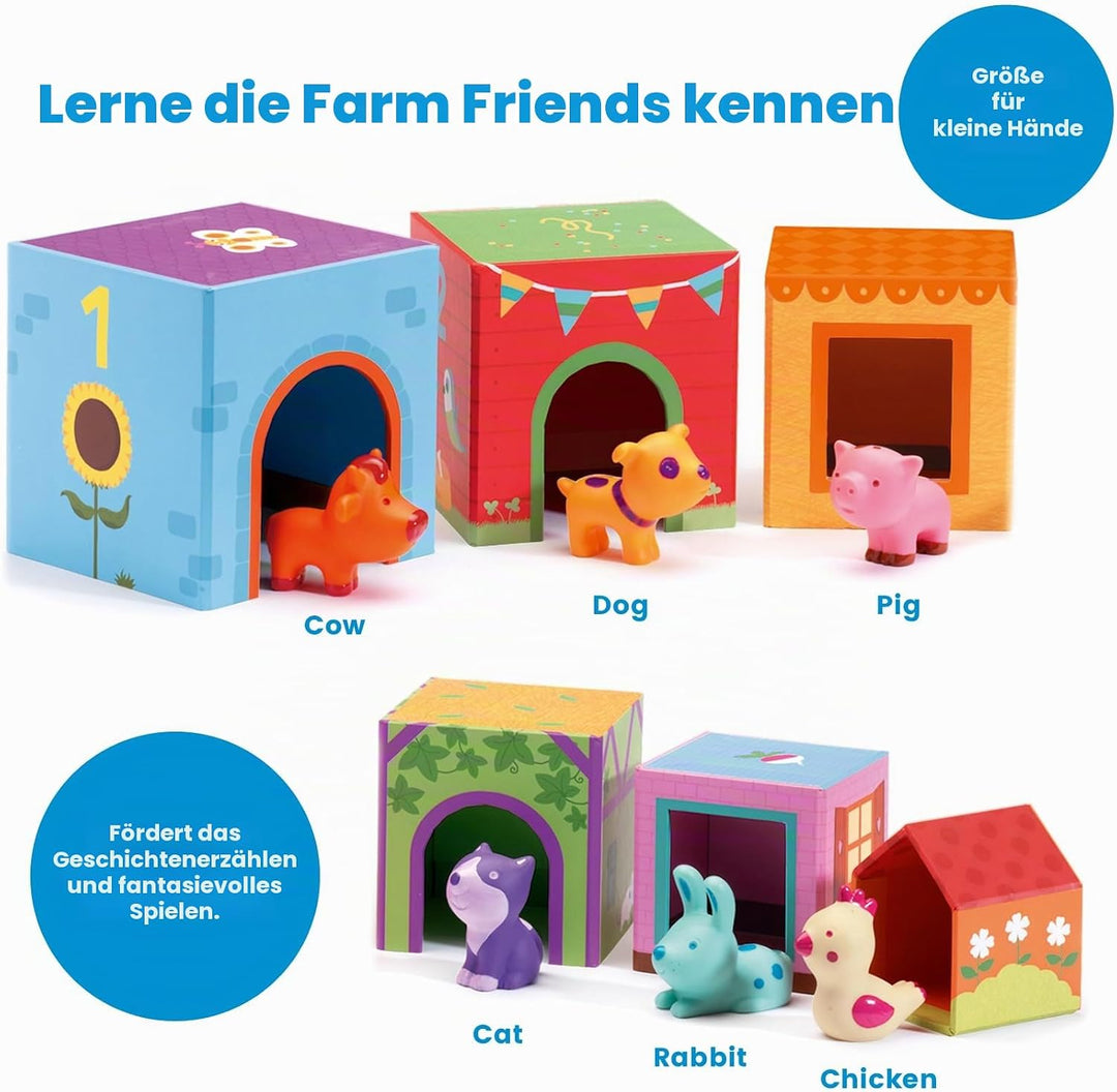 Djeco DJE-108 23482 Stapelspielzeug Stapelwürfel: Topanifarm, 18M+ Mehrfarbig, Mehrfarbig