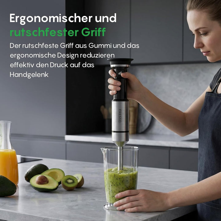FRESKO Stabmixer 1000W, Stufenlos Regulierbare Geschwindigkeiten, Pürierstab aus Edelstahl mit Schut