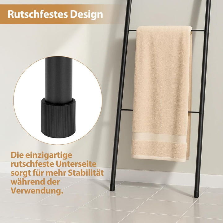 Industrie Design Handtuchhalter Stehend aus Metall 4-stöckige Handtuchleiter mit Rostfreier Schwarz