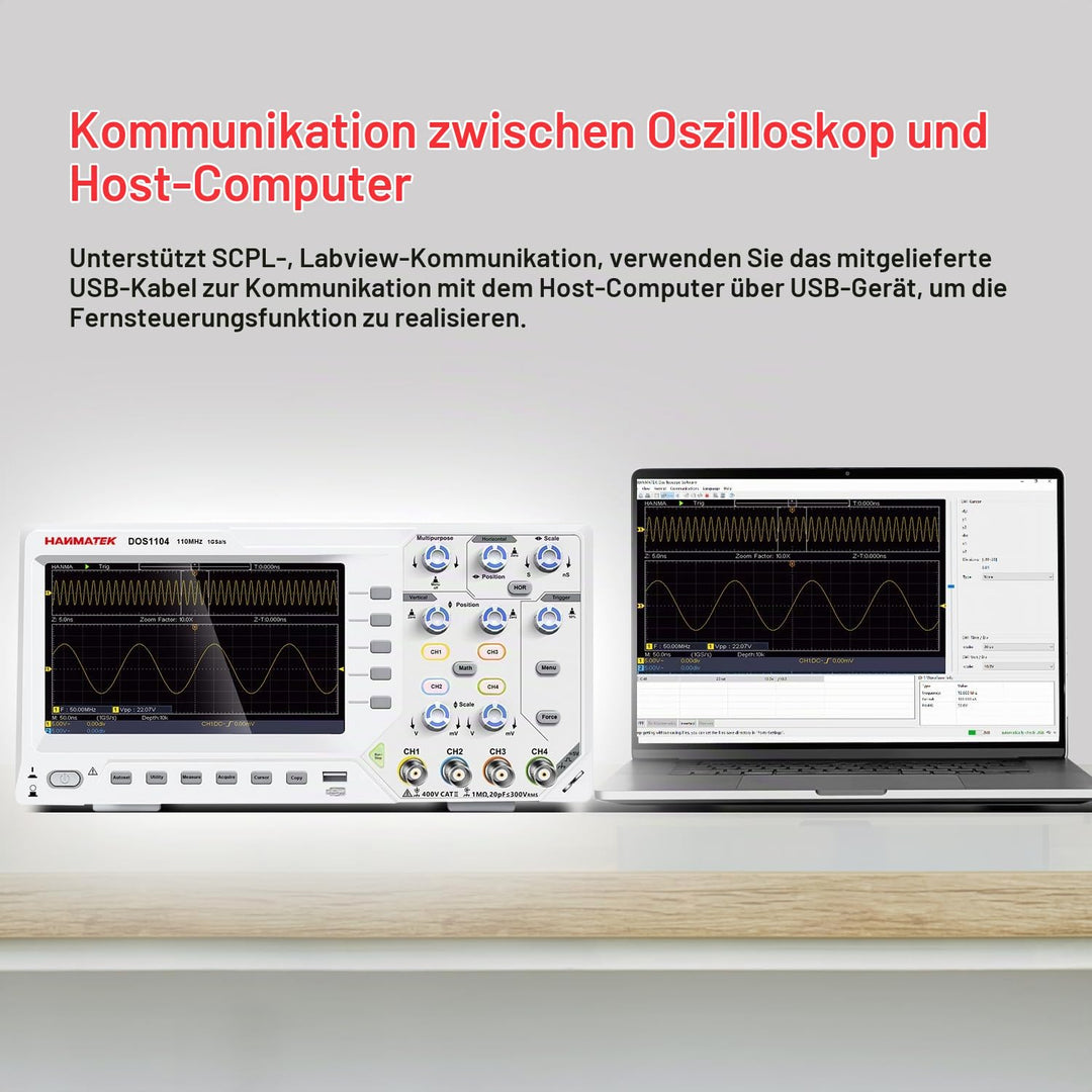 Hanmatek Digitales Oszilloskop, DOS1104 Tragbares professionelles Oszilloskop-Kit mit 4 Kanälen und