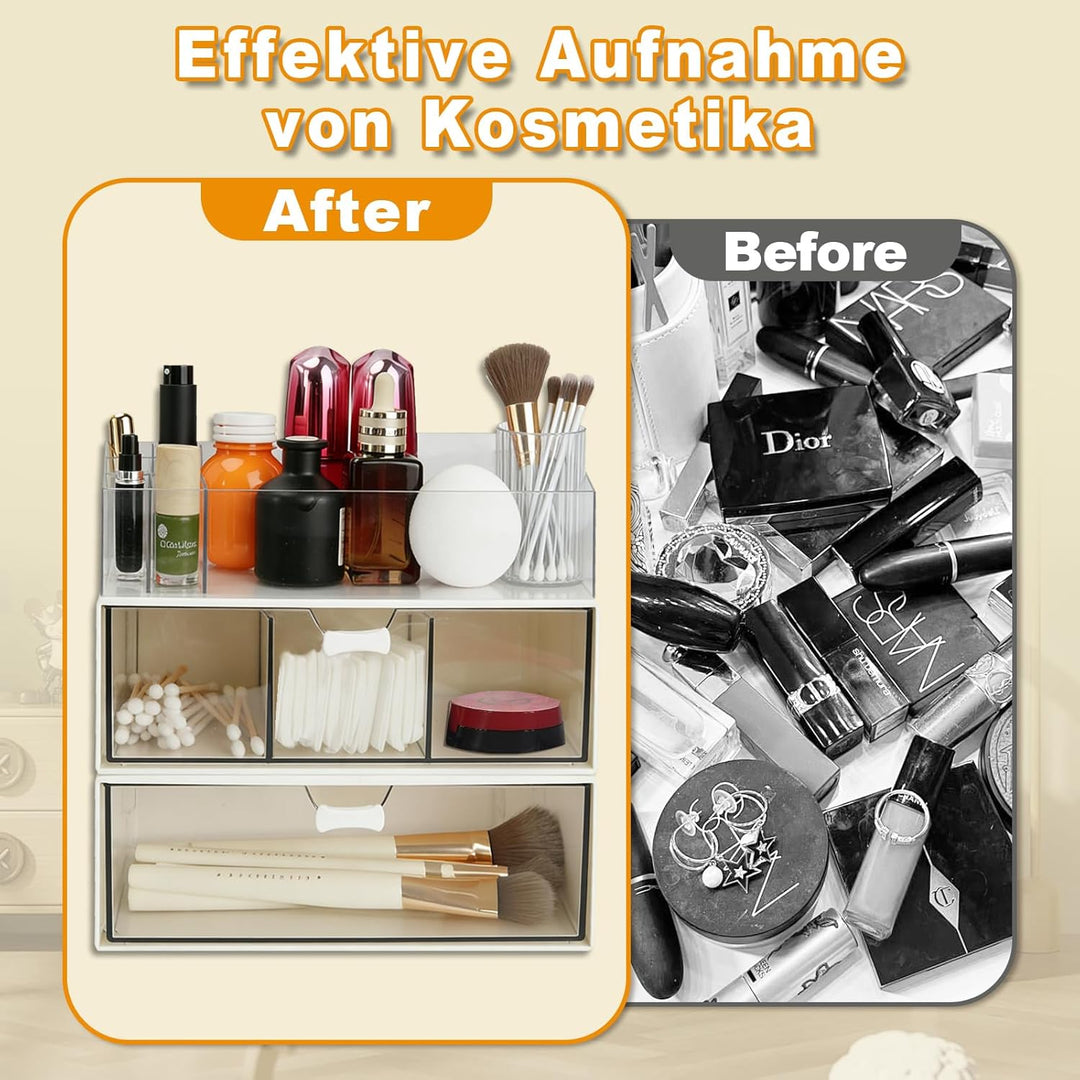 WRENYZK 4 Stück Make Up Kosmetik Organizer, Acryl Badezimmer Organizer Mini mit Schubladen, Multifun