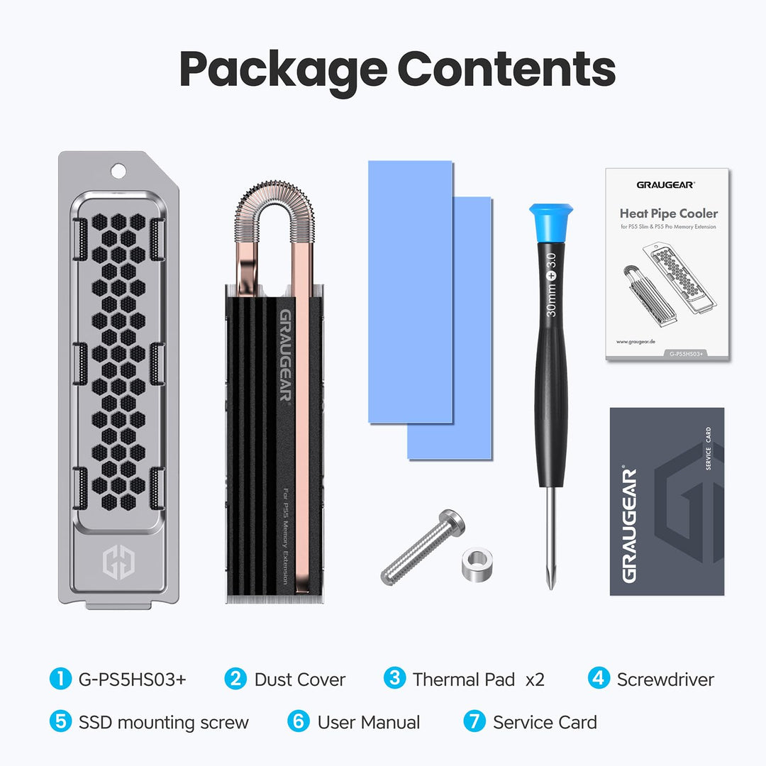 GRAUGEAR HeatPipe-Kühlkörper für M.2 NVMe SSD (2280), PS5 Pro, PS5 Slim, für Playstation Speichererw