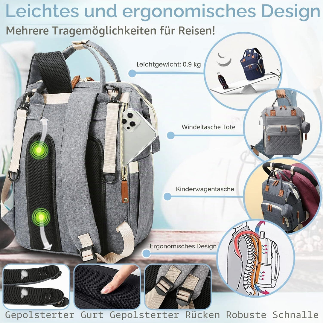Diaper Bag Backpack Baby Bag, Baby Girl Boy Diaper Bag for Dad Mom with Pad, 16 Pockets Grau, Grau
