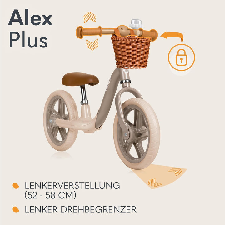 Lionelo Alex Plus Kinderlaufrad bis 30 kg, ab 3 Jahren, Eva-Schaumstoffräder 30,5 cm, Trittbrett Kor