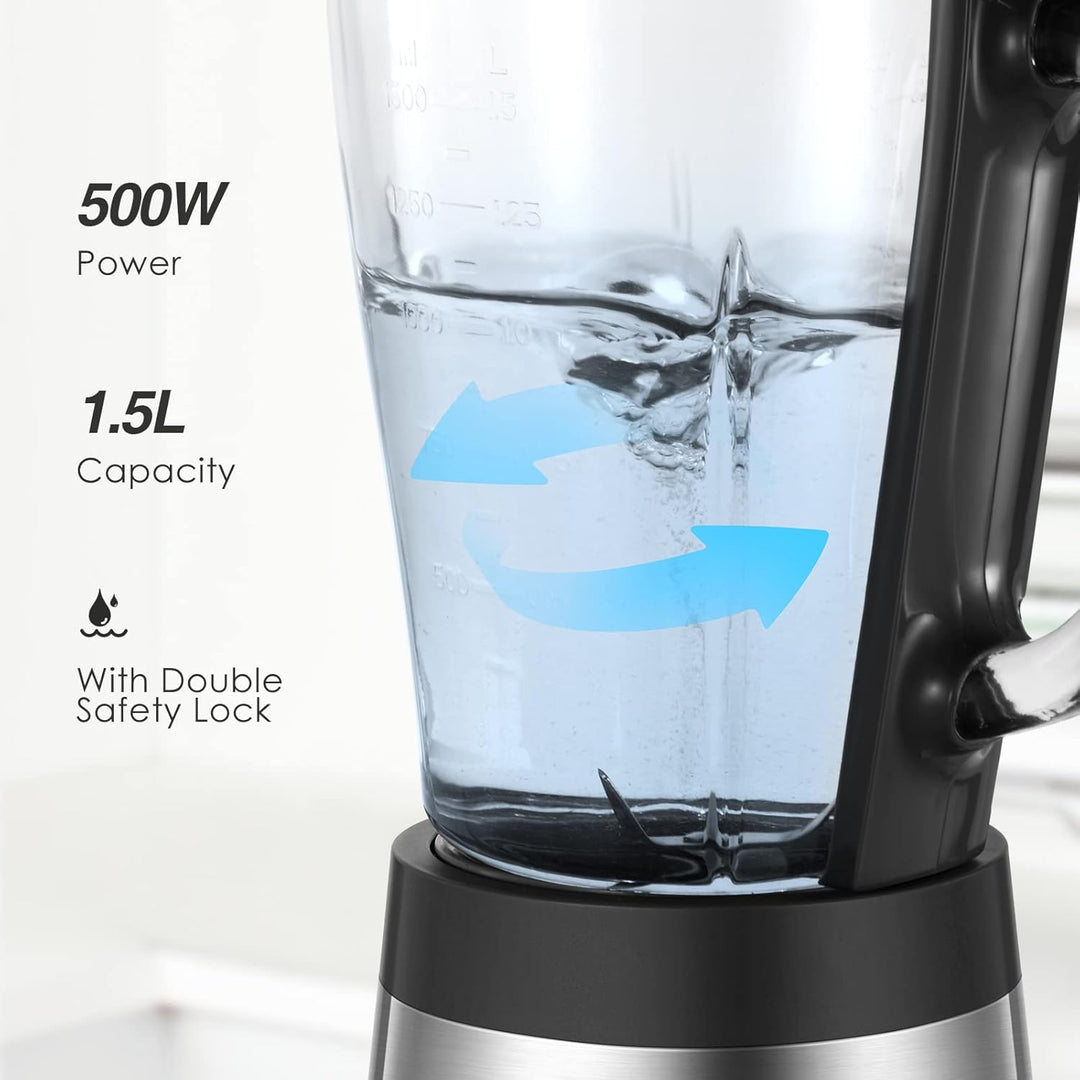 CCN Standmixer 500W Energie Smoothie Maker mit 1,5L Hitzebeständiger Glasbehälter, Blender mit Ice C