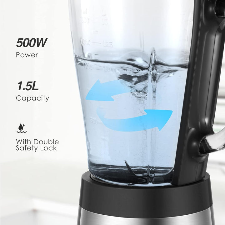 CCN Standmixer 500W Energie Smoothie Maker mit 1,5L Hitzebeständiger Glasbehälter, Blender mit Ice C