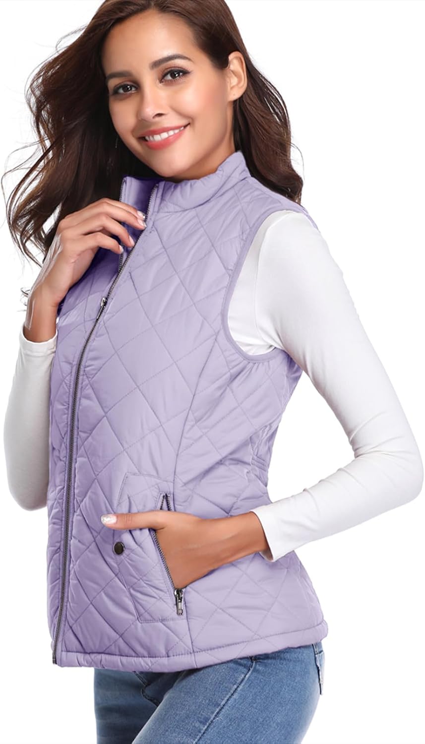 fuinloth Damen Weste mit Stehkragen Westen Steppweste Leicht Ärmellos Jacke mit Reissverschluss Tasc