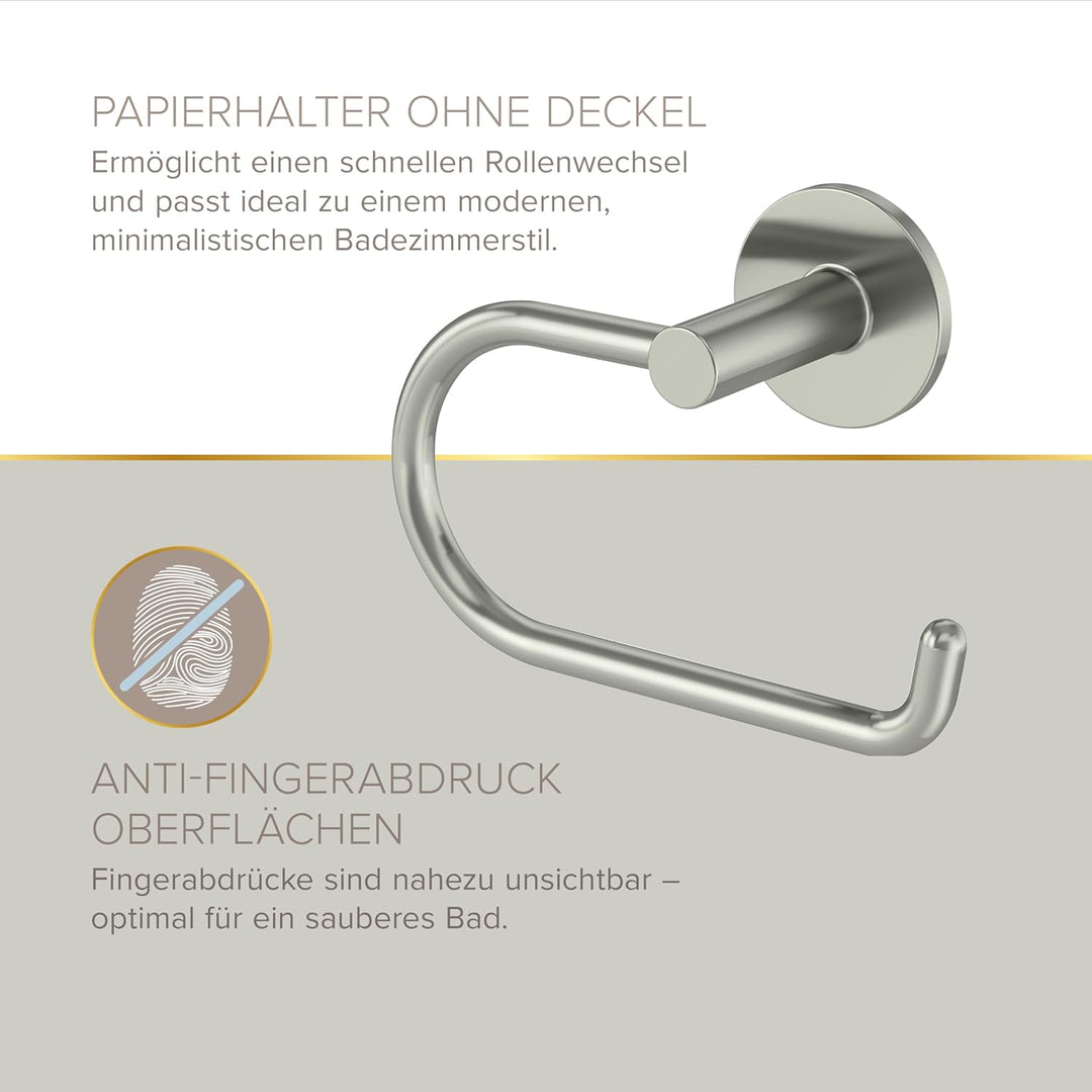 Starter Set NOA (2 Haken, WC-Papierhalter ohne Deckel, WC-Bürstenset), Nickel-matt, Designed by Lenz