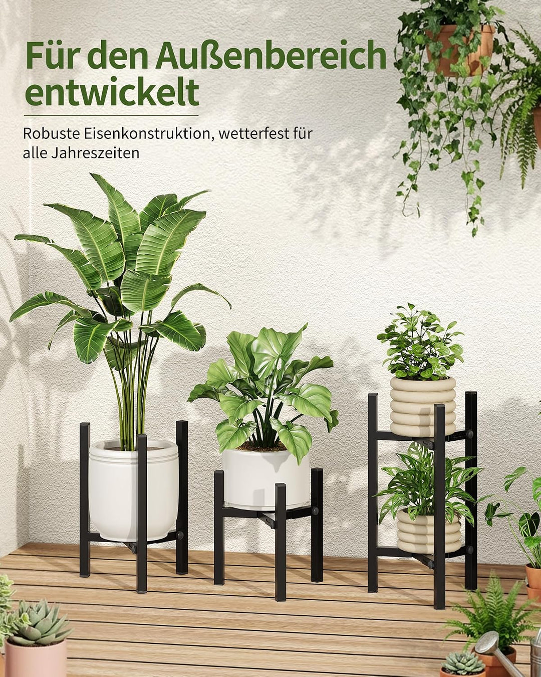 3er-Set Pflanzenständer Blumenständer Metall Blumenhocker Schwarz | Verstellbare Breite 20–30 cm, um