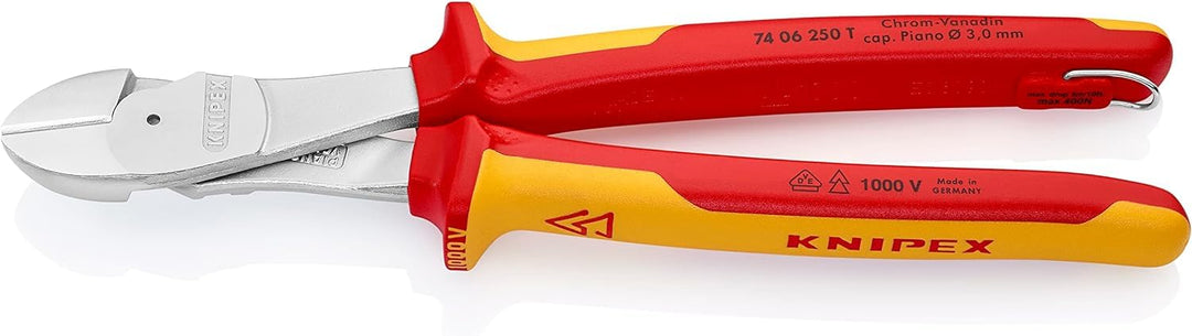Knipex Kraft-Seitenschneider verchromt, isoliert mit Mehrkomponenten-Hüllen, VDE-geprüft; mit Befest