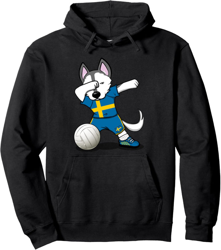 Dabbing Husky Hund Schweden Volleyball - Schwedische Flagge Pullover Hoodie