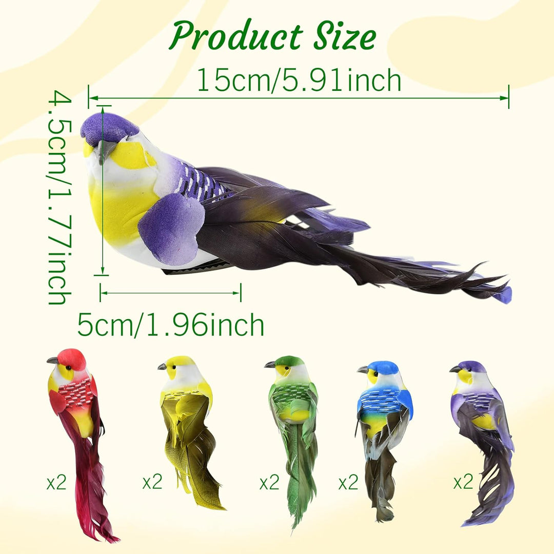 Yunyige Deko Vögel,Deko Vögel mit Clip,Dekos Vögels mit Federn,10 Stück Dekovögel zum Aufhängen,Mini