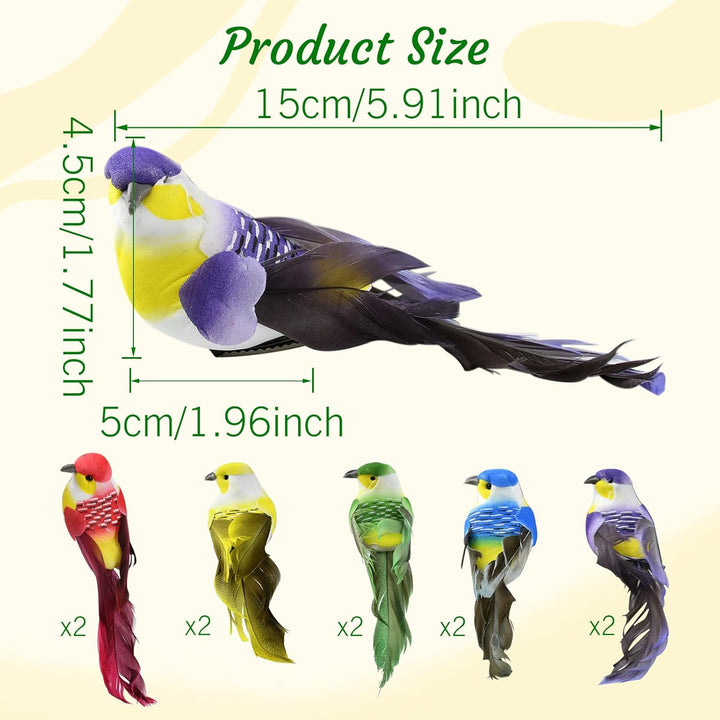 Yunyige Deko Vögel,Deko Vögel mit Clip,Dekos Vögels mit Federn,10 Stück Dekovögel zum Aufhängen,Mini