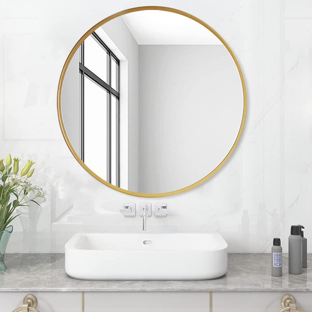 MEESALISA Lisa Runder Badspiegel ohne Beleuchtung ф50cm Wandspiegel mit matt Gold Metallrahmen Spieg