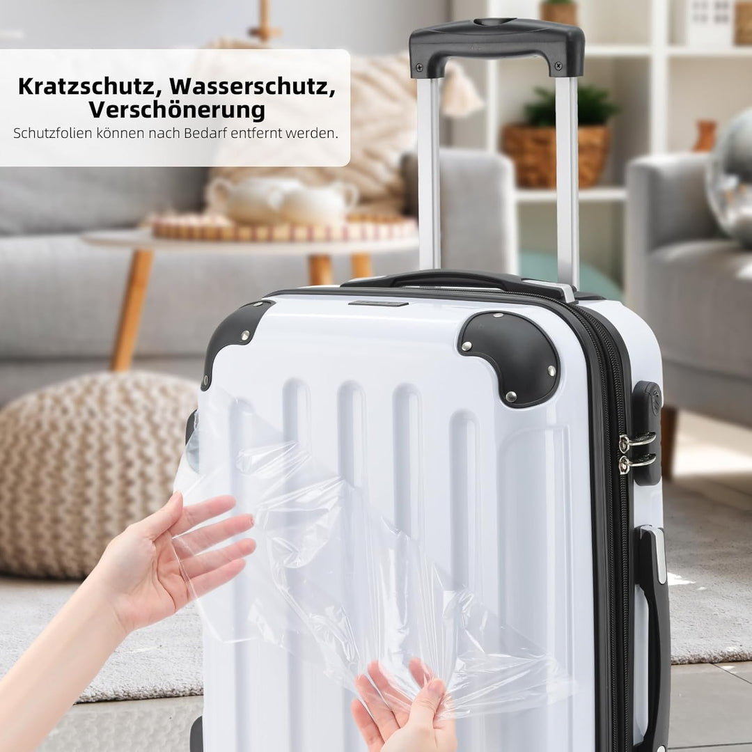 BEIBYE Hartschalen Koffer Trolley Rollkoffer Reisekoffer 4 Zwillingsrollen Polycabonat (Weiss, Koffe