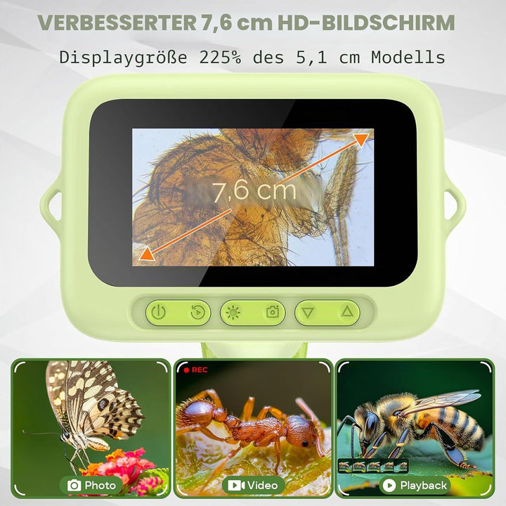 Digitales Mikroskop für Kinder, Mini-Handheld-Miniskop: 1000 x 3 Bildschirme, wiederaufladbar, Mini-