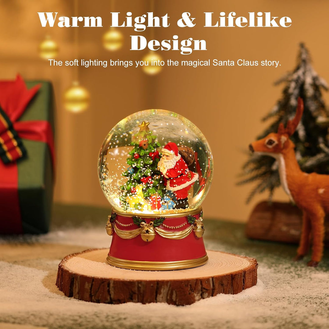 Lewondr Weihnachts-Schneekugel, Weihnachtsmann elektrische Schneekugel mit Schneeflocke & Lichter, B
