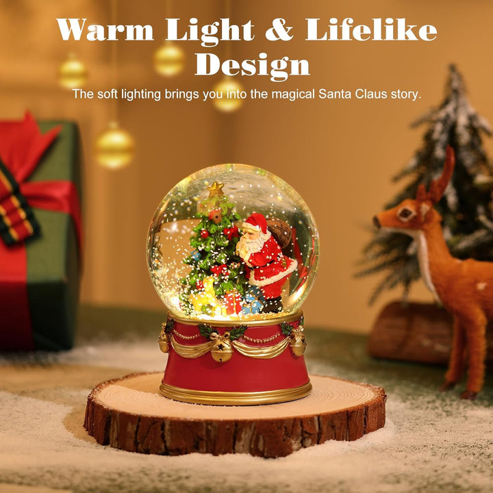 Lewondr Weihnachts-Schneekugel, Weihnachtsmann elektrische Schneekugel mit Schneeflocke & Lichter, B