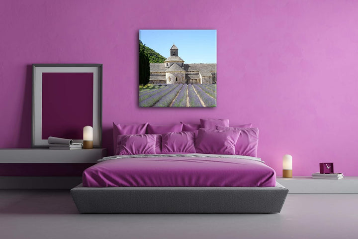 Lavendel Feld in der Toskana Format: 60x60 als Leinwandbild, Motiv fertig gerahmt auf Echtholzrahmen