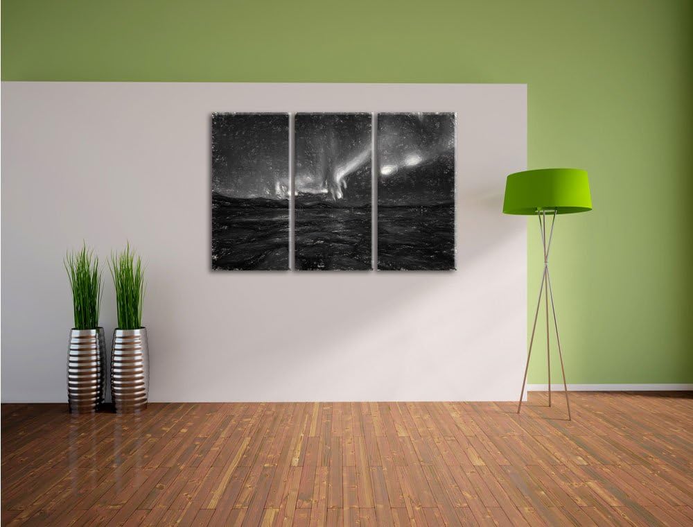 Pixxprint Polarlicht am Himmel Kunst Kohle Effekt 3-Teiler Leinwandbild 120x80 Bild auf Leinwand