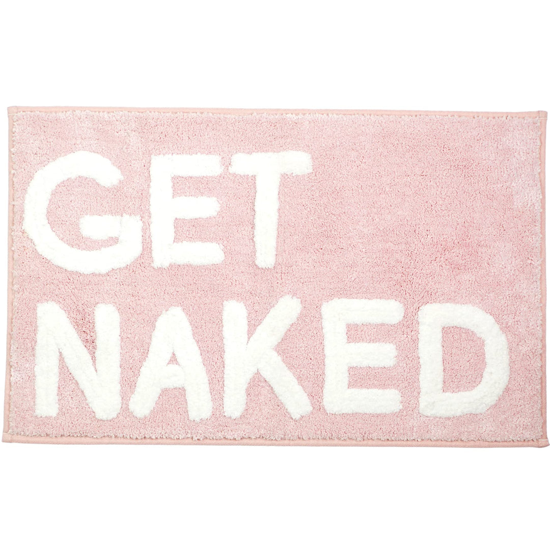 LABEND HOME Duschvorhang-Set mit Aufschrift Get Naked, lustiger Pfirsich-Badezimmerteppich, niedlich