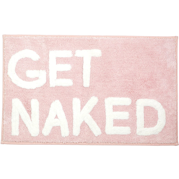 LABEND HOME Duschvorhang-Set mit Aufschrift Get Naked, lustiger Pfirsich-Badezimmerteppich, niedlich