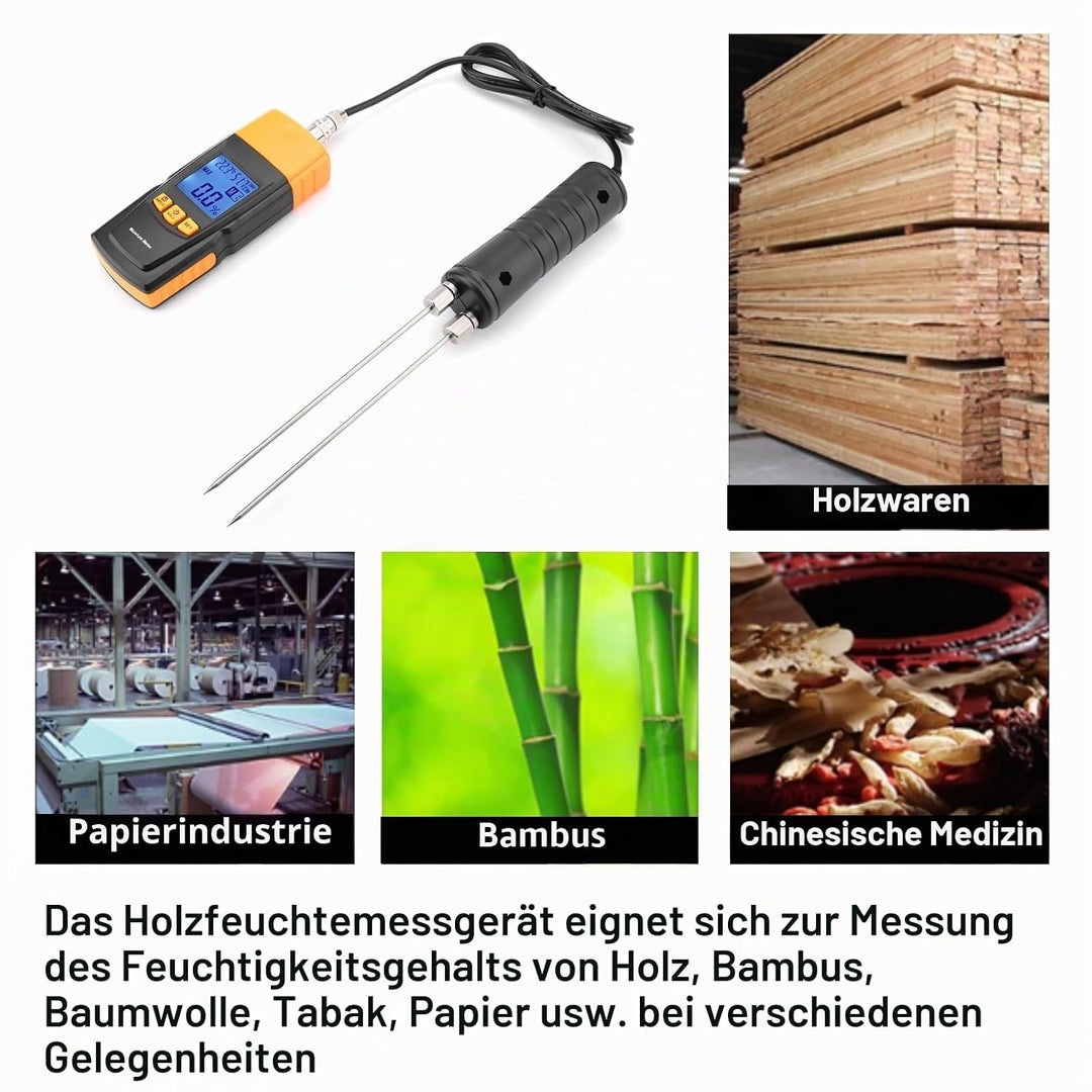 Feuchtigkeitsmessgerät Holzfeuchtemessgerät Pin-Typ LCD-Display Digital Einstellbare Temperatur Luft