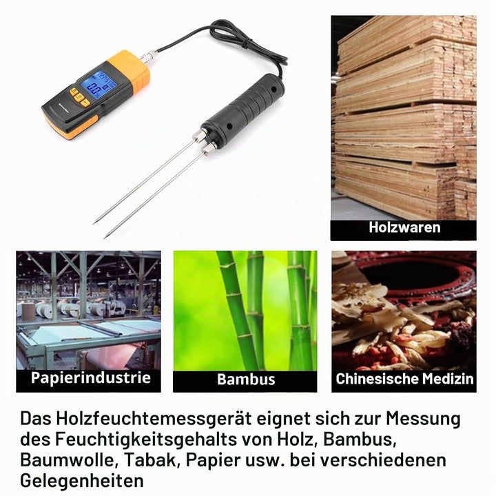 Feuchtigkeitsmessgerät Holzfeuchtemessgerät Pin-Typ LCD-Display Digital Einstellbare Temperatur Luft